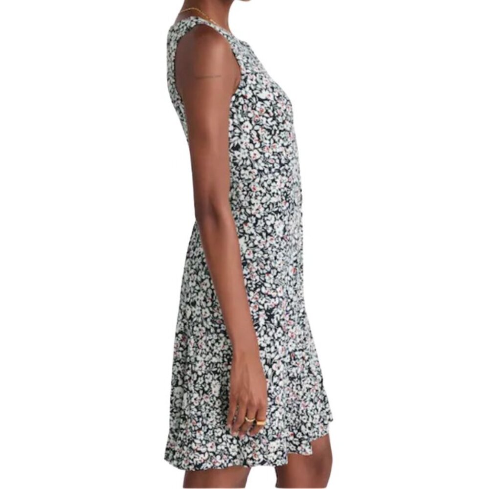 NWT Madewell Button-Front Boatneck Mini Dress Sz 14 Floral Navy Sleeveless Prepp - Picture 6 of 11
